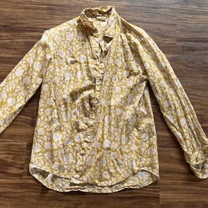100% linen cotton button up mustard, color top